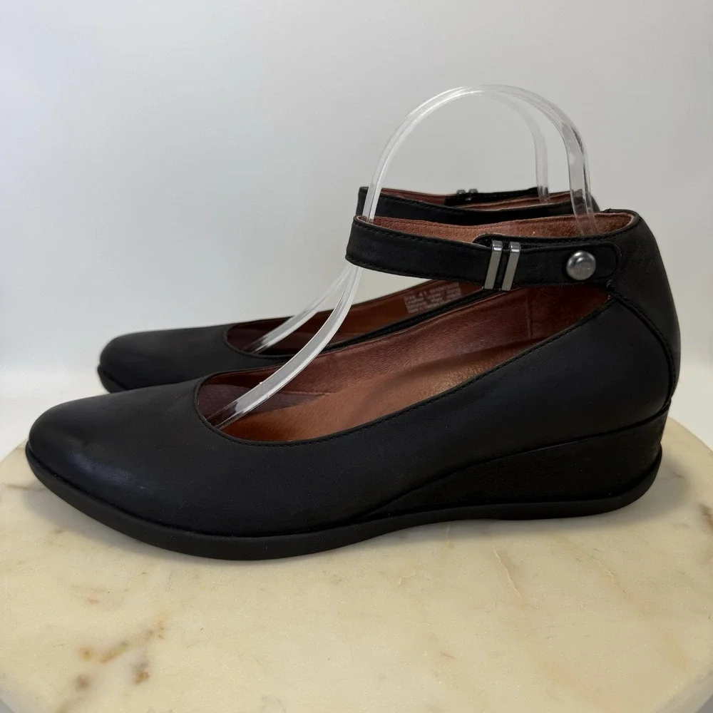 Dansko Black Wedge Shoes Shaylee Ankle Strap Leather Comfort 41/9.5 - Picture 3 of 8